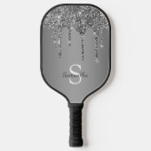 Silver Glitter Drift Sparkle Monogram Naam Pickleball Paddle (Voorkant)