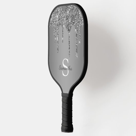 Silver Glitter Drift Sparkle Monogram Naam Pickleball Paddle (Links)