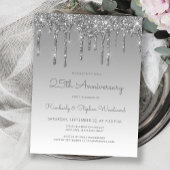Silver Glitter Drip 25th Anniversary Invitation Briefkaart