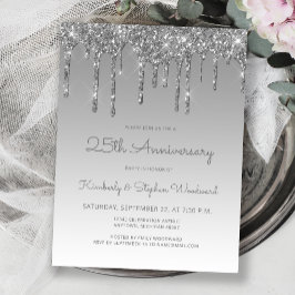 Silver Glitter Drip 25th Anniversary Invitation Briefkaart