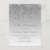Silver Glitter Drip 25th Anniversary Invitation Briefkaart (Voorkant)