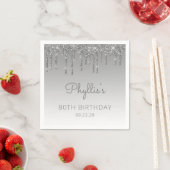 Silver Glitter Drip 80th Birthday Party Napkins Servet (Insitu)