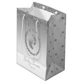 Silver Glitter Drip Baby shower Gift Bag Medium Cadeauzakje (Voorkant Gekanteld)