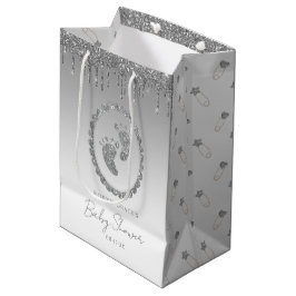 Silver Glitter Drip Baby shower Gift Bag Medium Cadeauzakje
