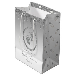 Silver Glitter Drip Baby shower Gift Bag Medium Cadeauzakje