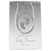 Silver Glitter Drip Baby shower Gift Bag Medium Cadeauzakje (Voorkant)