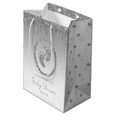 Silver Glitter Drip Baby shower Gift Bag Medium Cadeauzakje (Achterkant Gekanteld)