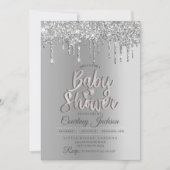 Silver Glitter Drip Baby shower Kaart (Voorkant)