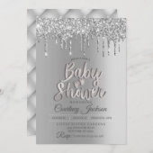 Silver Glitter Drip Baby shower Kaart (Voorkant / Achterkant)
