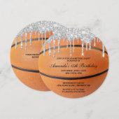 Silver Glitter Drip Basketball Uitnodiging (Voorkant / Achterkant)