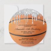 Silver Glitter Drip Basketball Uitnodiging (Voorkant)