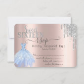 Silver Glitter Drip Blue Dress Sweet 16 RSVP Kaart (Voorkant)