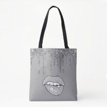 Silver Glitter Drip Canvas tas