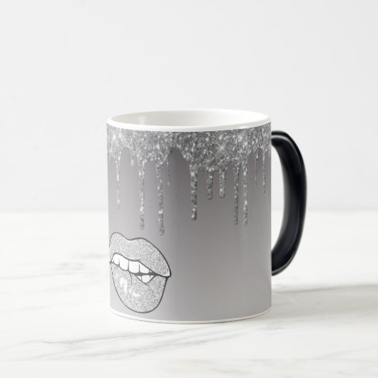 Silver Glitter Drip Coffee Mok (Voorkant rechts)