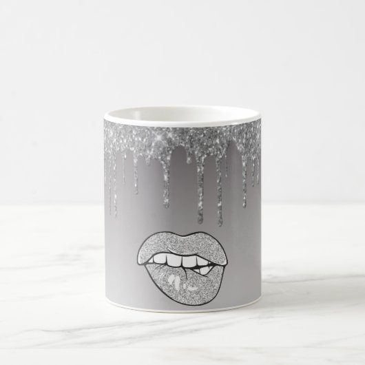 Silver Glitter Drip Coffee Mok (Center)