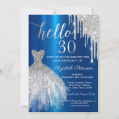 Silver Glitter Drip Dress Blue Metallic 30th  Kaart (Voorkant)