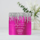 Silver Glitter Drip Fuchsia Folie 60th Birthday Kaart (Staand voorkant)