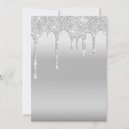 Silver Glitter Drip Glam Trendy Save the Date (Achterkant)