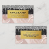 Silver Glitter Drip | Marmer Visitekaartje (Voorkant / Achterkant)