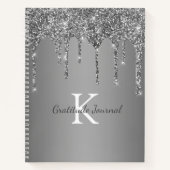 Silver Glitter Drip Monogram Gratitude Journal Notitieboek (Voorkant)