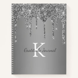 Silver Glitter Drip Monogram Gratitude Journal Notitieboek