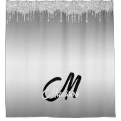 Silver Glitter Drip Monogram Sparkle Cute Girly Douchegordijn (Voorkant)
