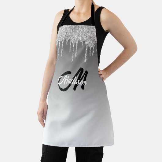 Silver Glitter Drip Monogram Sparkle Cute Girly Schort (Insitu)