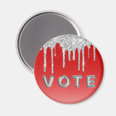 Silver Glitter Drip Red Background Vote Magneet (Voorkant / Achterkant)