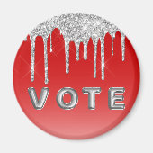 Silver Glitter Drip Red Background Vote Magneet (Voorkant)