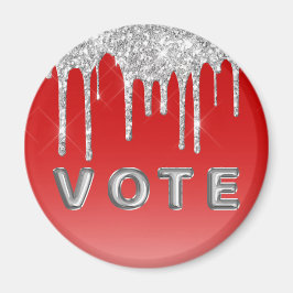 Silver Glitter Drip Red Background Vote Magneet