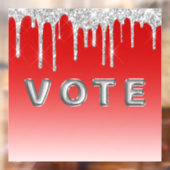 Silver Glitter Drip Red Background Vote Raamsticker (Vel 2)