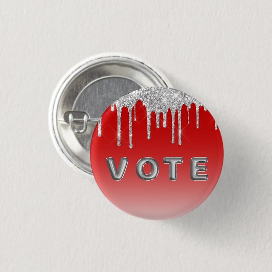 Silver Glitter Drip Red Background Vote Ronde Button 3,2 Cm (Voorkant /achterkant)