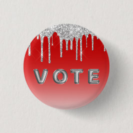 Silver Glitter Drip Red Background Vote Ronde Button 3,2 Cm