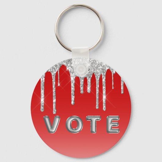Silver Glitter Drip Red Background Vote Sleutelhanger (Voorkant)