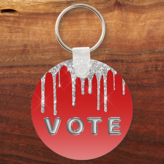 Silver Glitter Drip Red Background Vote Sleutelhanger (Achterkant)