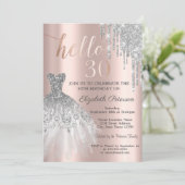 Silver Glitter Drip Roos Gold 30th Birthday Kaart (Staand voorkant)