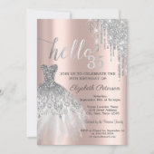 Silver Glitter Drip Roos Gold 35th Birthday Kaart (Voorkant)