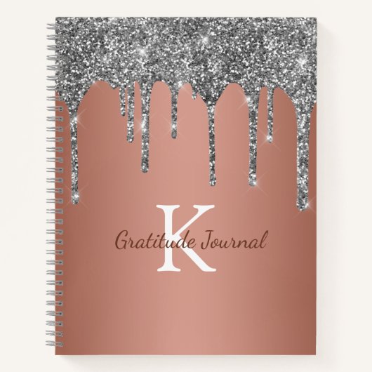 Silver Glitter Drip Roos Gold Gratitude Journal Notitieboek (Voorkant)