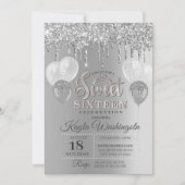 Silver Glitter Drip Sweet Sixteen Birthday Kaart (Voorkant)