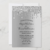 Silver Glitter Drip Trendy Elegant Modern Wedding Kaart (Voorkant)