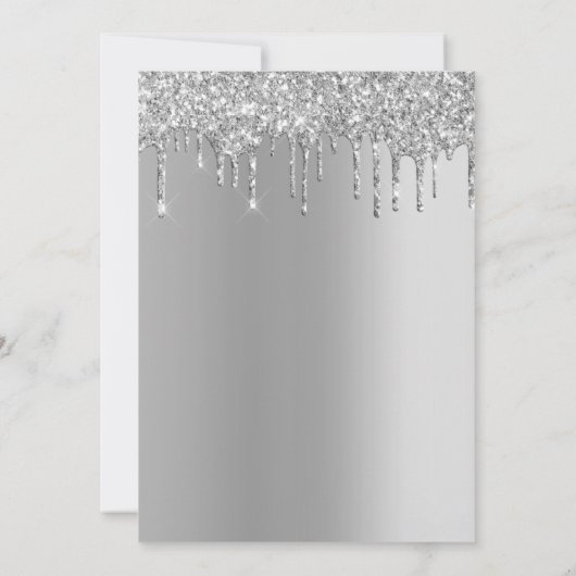 Silver Glitter Drip Trendy Elegant Modern Wedding Kaart (Achterkant)