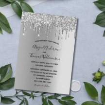 Silver Glitter Drip Trendy Elegant Modern Wedding