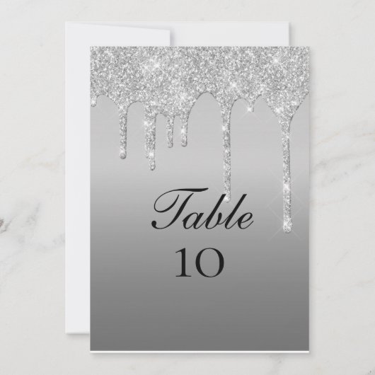 Silver Glitter Drip Trouwtafel Aantal Kaarten (Achterkant)