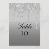 Silver Glitter Drip Trouwtafel Aantal Kaarten (Achterkant)