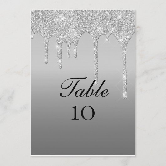 Silver Glitter Drip Trouwtafel Aantal Kaarten (Achterkant)