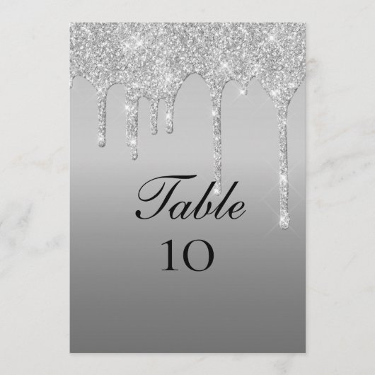Silver Glitter Drip Trouwtafel Aantal Kaarten (Voorkant)