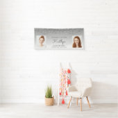 Silver Glitter Drip Two Photo Afstuderen Spandoek (Insitu)