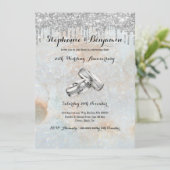 Silver Glitter Drips 25th Wedding Jubileum Chic Kaart (Staand voorkant)