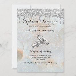 Silver Glitter Drips 25th Wedding Jubileum Chic Kaart