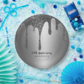 Silver Glitter Drips 25th Wedding Jubileum Papieren Bordje (Feest)